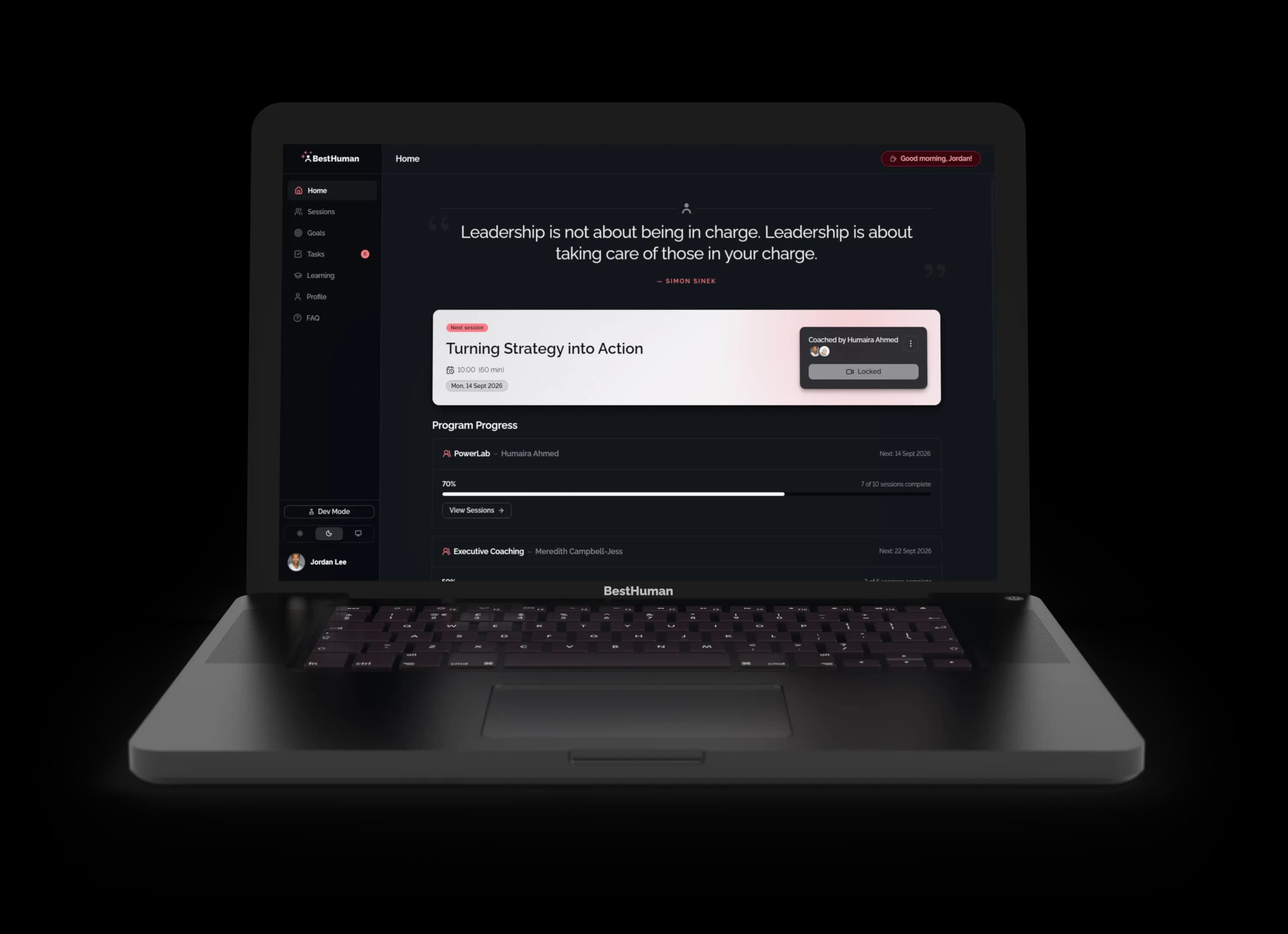 The BestHuman learning platform shown on a desktop and laptop